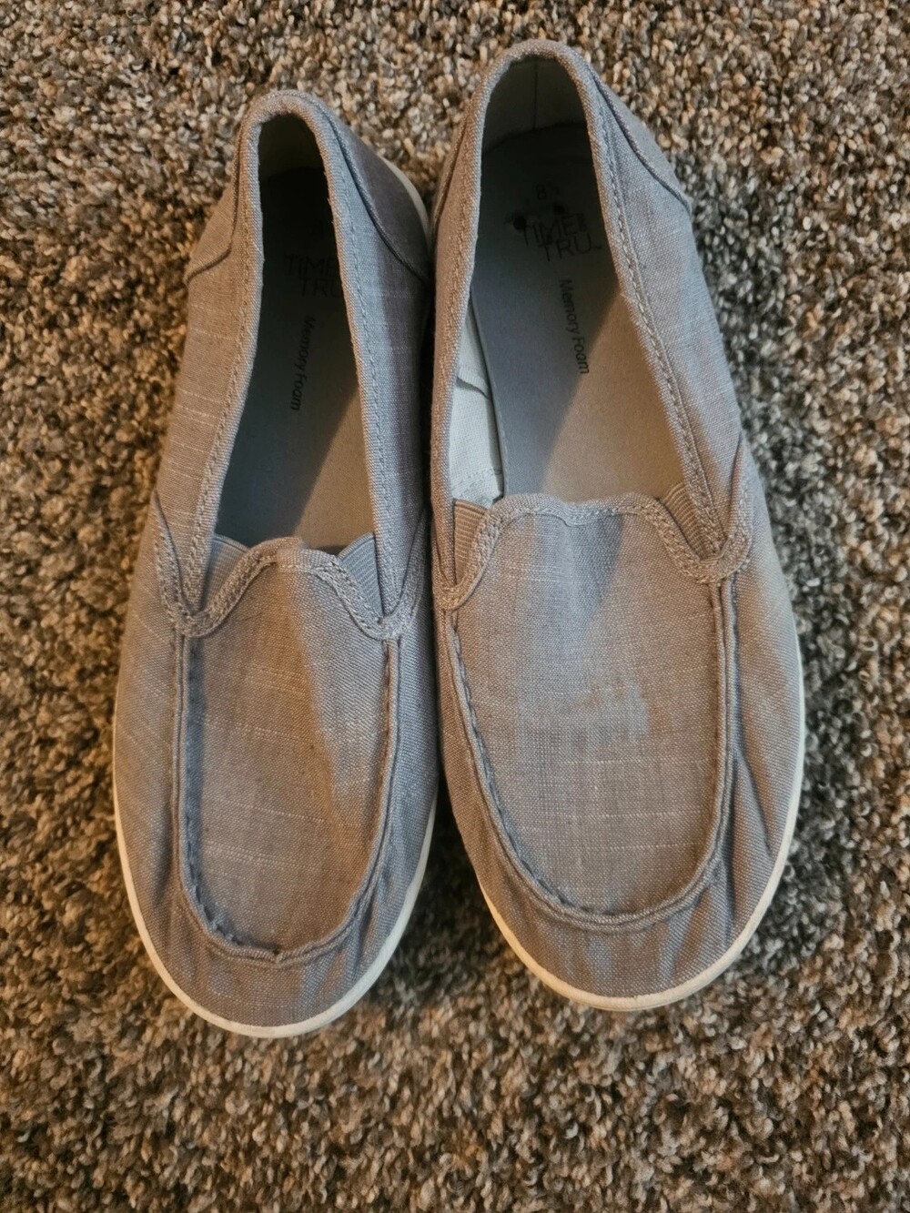 Time & Tru Women's Size 8 Gray Canvas Slip On Loafers Casual Comfort Shoes